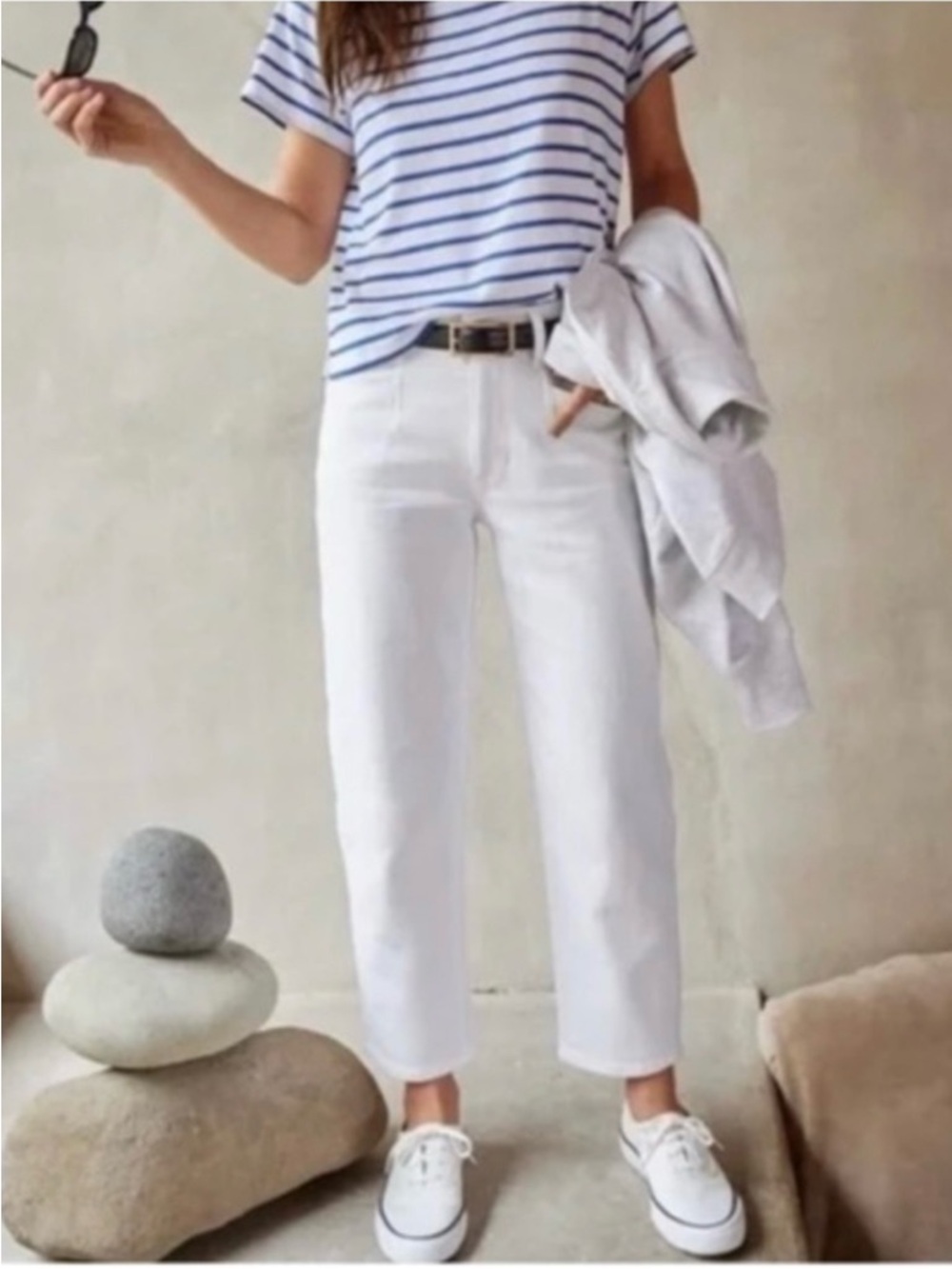 AYR the beat barrel leg ankle jeans white coastal summer size 28